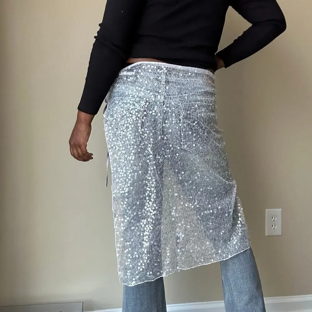 Mango Silver Sequin Skirt Wrap One Size